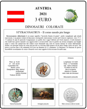2021.8  Austria € 3 Dinosauri Colorati Styracosaurus Aggiornamento