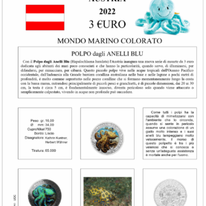 2022.1  Austria € 3 Mondo Marino Polpo Anelli blu Aggiornamento Monetando
