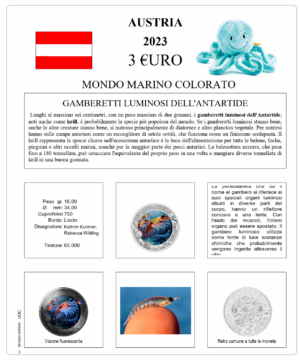 2023.3  Austria € 3 Mondo Marino Gamberetto luminoso Aggiornamento Monetando