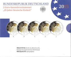 2015 Germania € 2 Riunificazione 5 zecche Folder Fondo Specchio