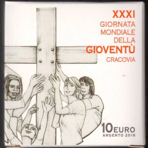 2016 Vaticano €10 Giornata della Gioventù Cracovia Argrnto Fondo specchio