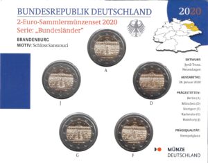 2020 Germania € 2 Brandeburgo 5 zecche Folder
