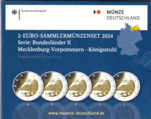 2024 Germania € 2 Presidenza di Meclamburgo 5 zecche Folder Fondo Specchio