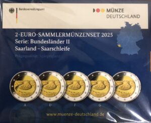 2025 Germania € 2 Saarland 5 zecche Folder Fondo Specchio