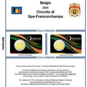 2025 Belgio € 2 Circuito di Spa in Card Aggiornamento Masterphil